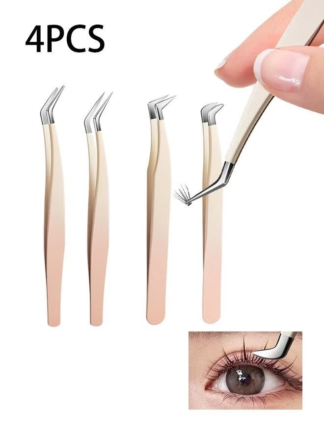 4 Straight Lash Tweezers for Eyelash Extensions - Pointed Tweezers, Anti-Rust, Stainless Steel Isolation Lash Supplies - Image 1